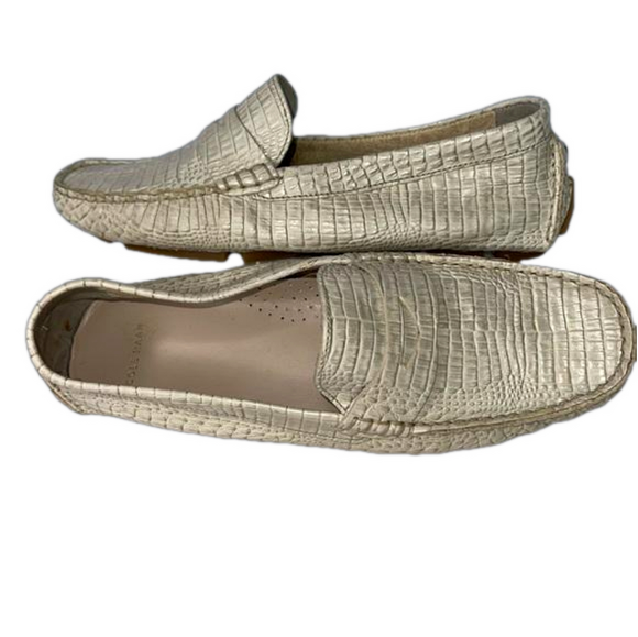 Cole Haan Trillby driving Moccasin penny loafer Leather Crocodile 8 white chic - Picture 5 of 16